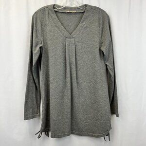Bebonnie Womens Gray Long Sleeve V-Neck Ruched Sides Pullover Top Size Medium